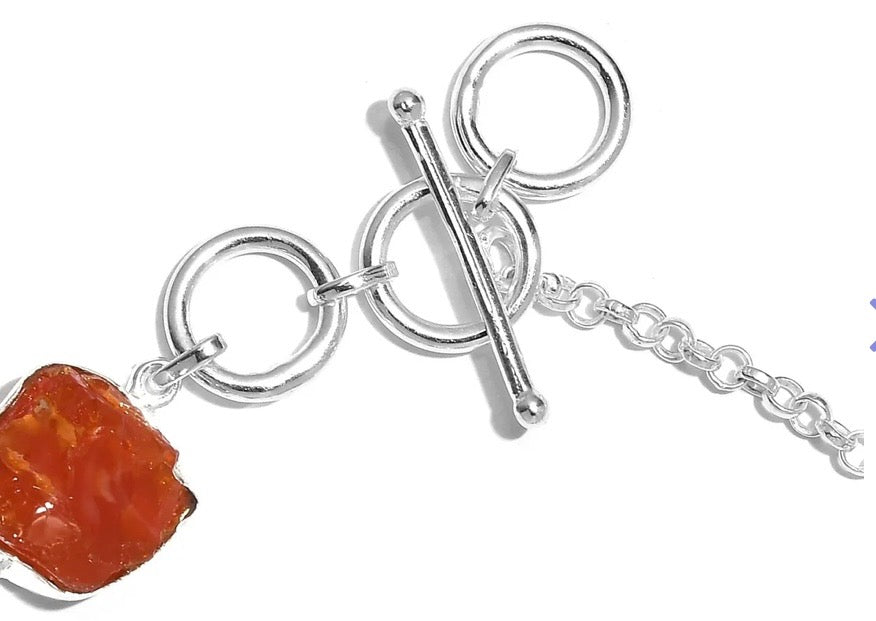 Rough Cut Fire Opal Sterling Silver Bracelet