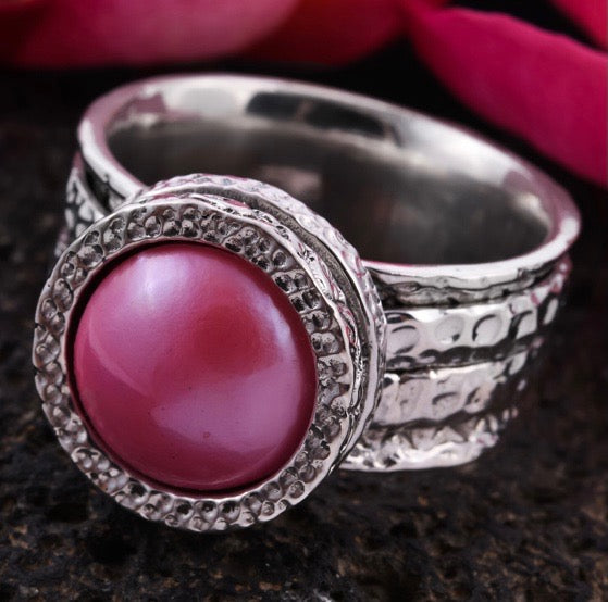 Pink Mabe Pearl Spinner/Fidget Ring In Sterling Silver