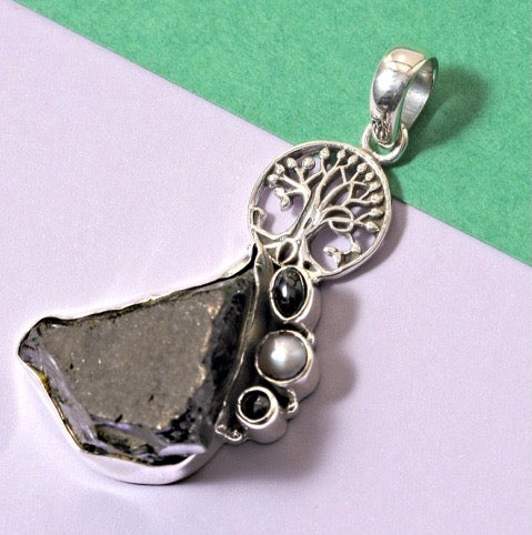 Artisan Crafted Rough Cut Elite Shungite Multi Gemstone Pendant