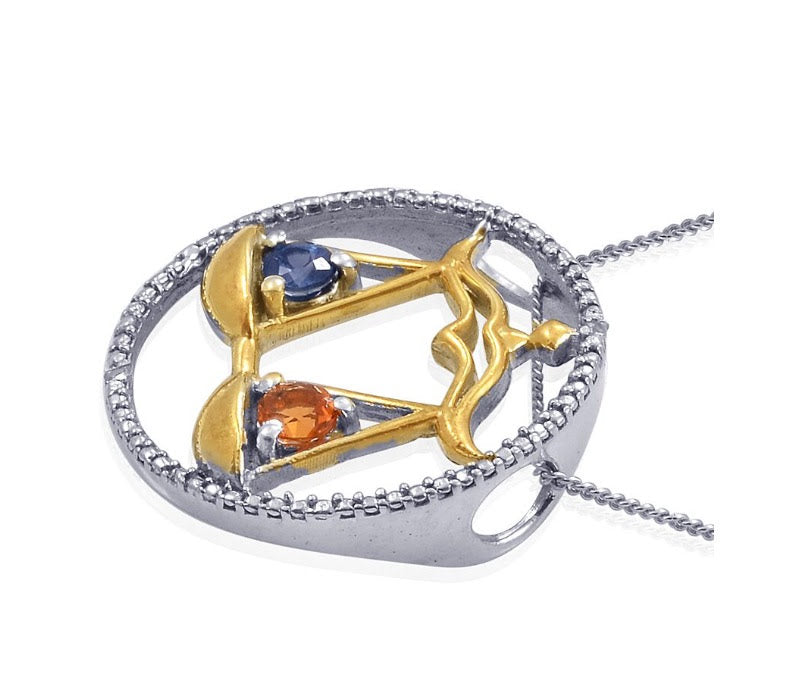 Zodiac Libra Blue Sapphire & Fire Opal Necklace
