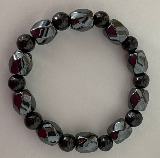 Elite Shungite & Hematite Stretch Barrel Cut Bracelet