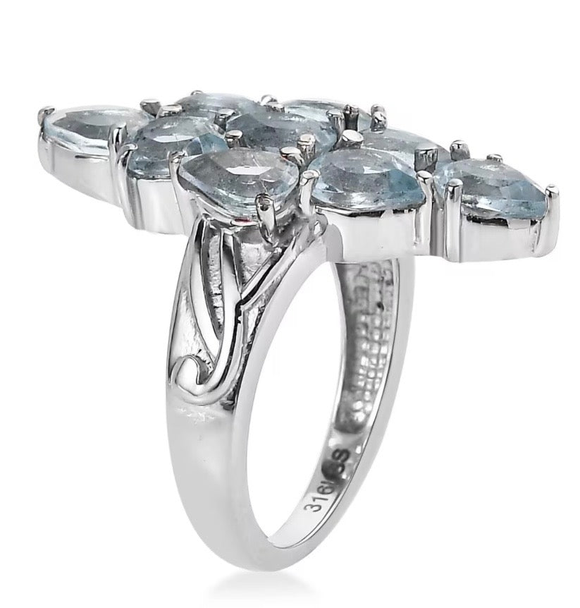 Sky Blue Topaz Elongated Ring In Stainless Steel Ring
