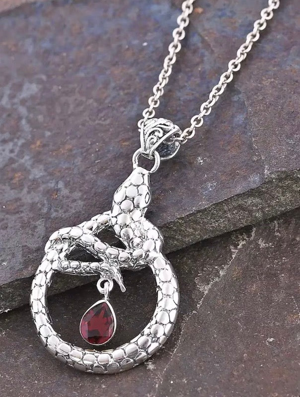 Hand Crafted Mozambique Garnet Silver Snake Pendant