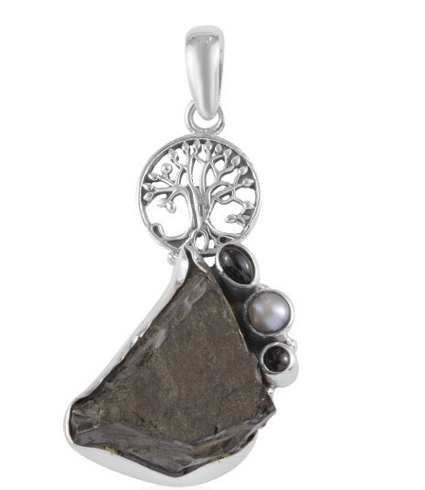 Artisan Crafted Rough Cut Elite Shungite Multi Gemstone Pendant