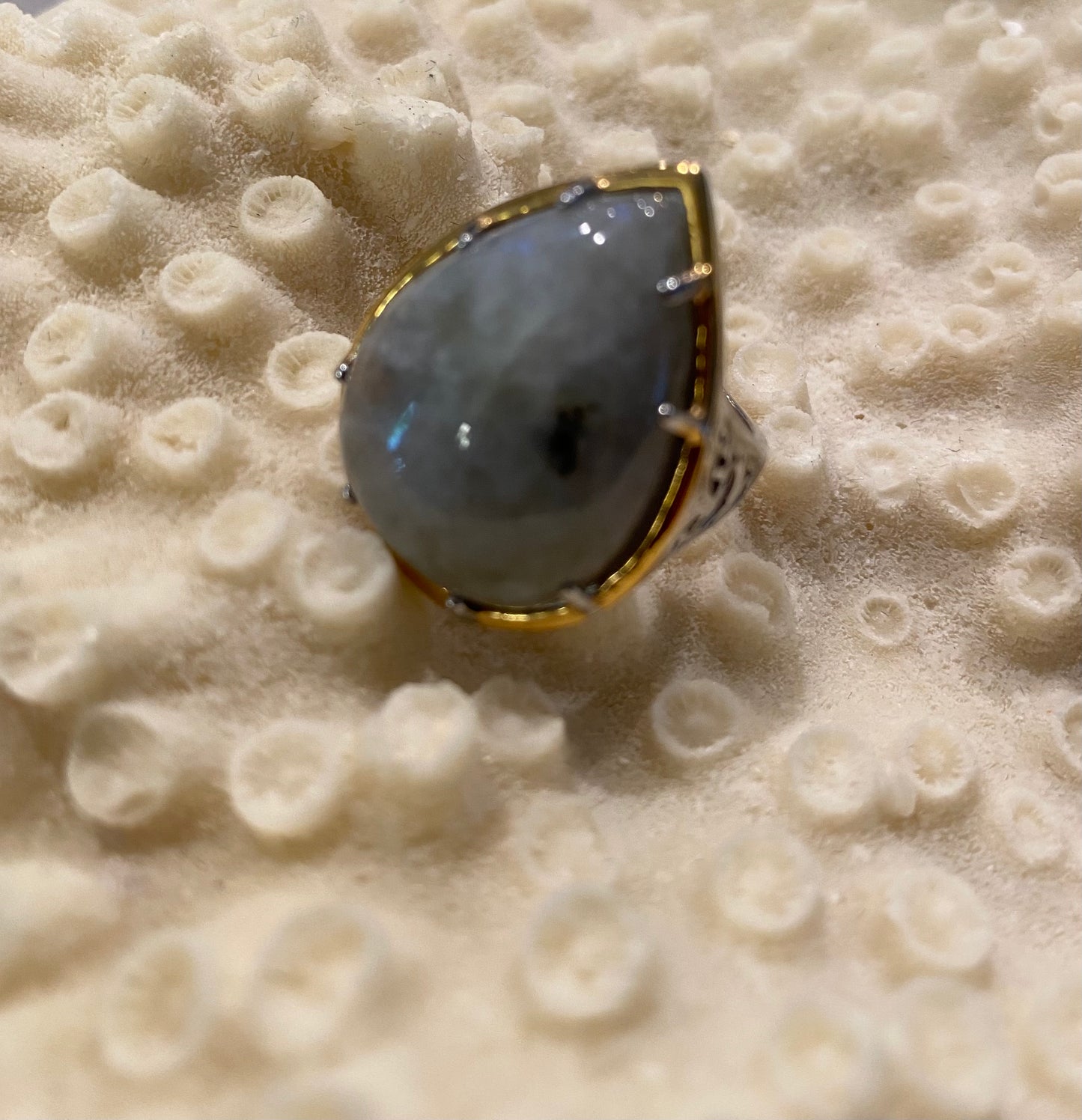 Pear Cut Extra Large Labradorite Stainless Steel Ring