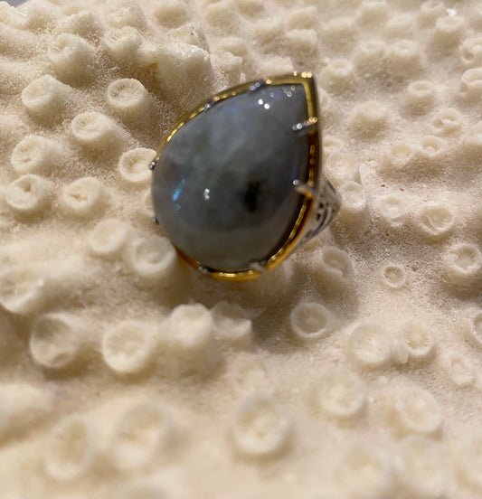 Pear Cut Extra Large Labradorite Stainless Steel Ring