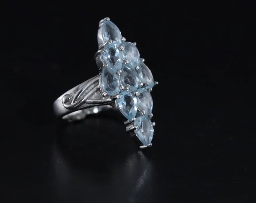 Sky Blue Topaz Elongated Ring In Stainless Steel Ring