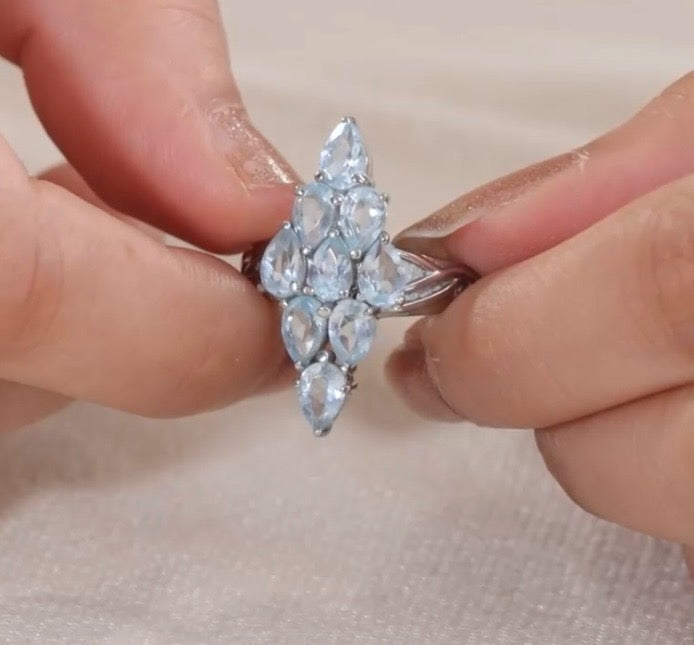 Sky Blue Topaz Elongated Ring In Stainless Steel Ring