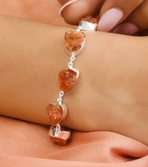 Rough Cut Fire Opal Sterling Silver Bracelet