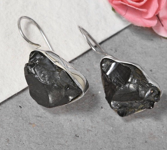 Artisan Crafted Rough Cut Elite Shungite Earrings