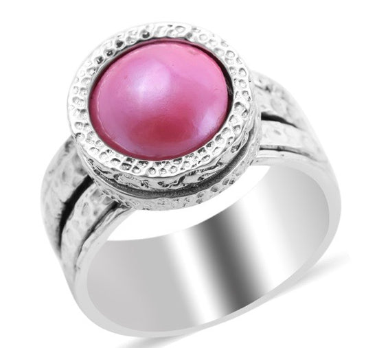 Pink Mabe Pearl Spinner/Fidget Ring In Sterling Silver