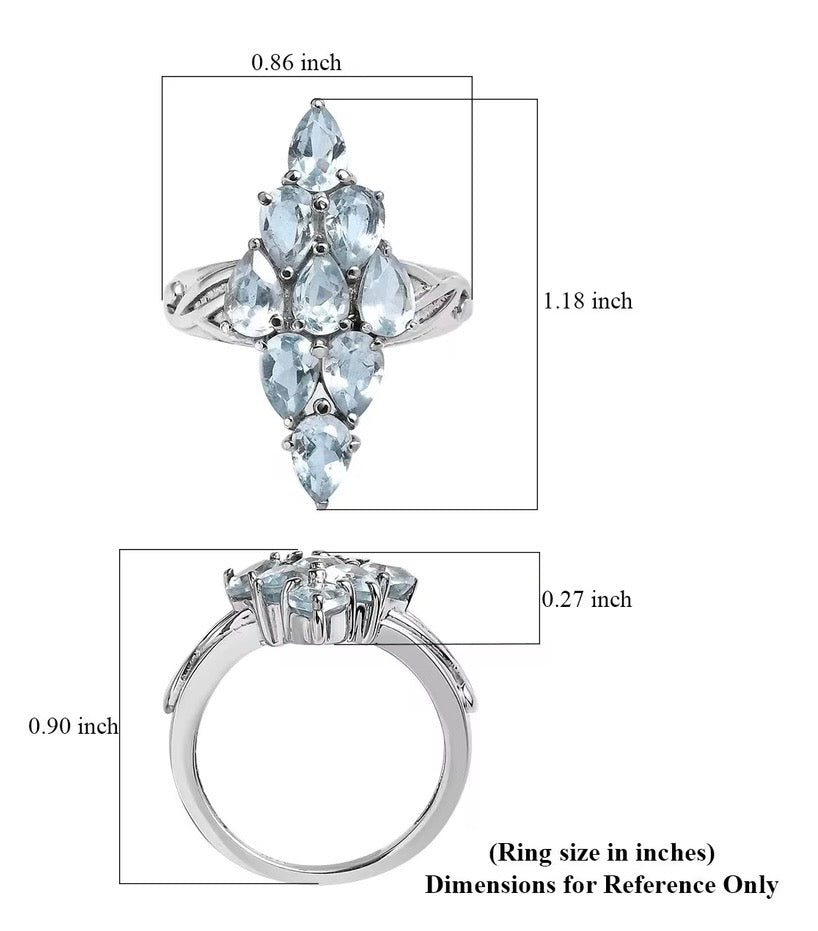 Sky Blue Topaz Elongated Ring In Stainless Steel Ring