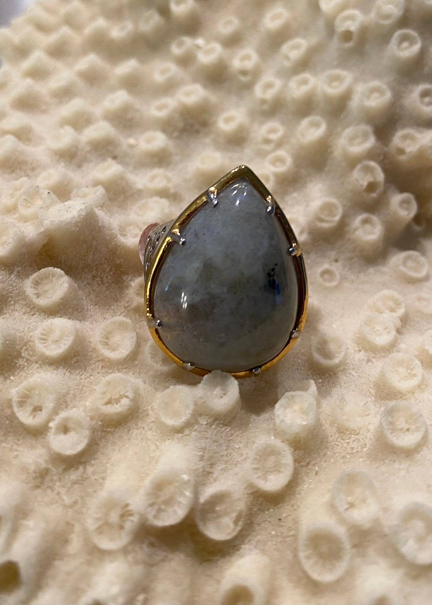 Pear Cut Extra Large Labradorite Stainless Steel Ring