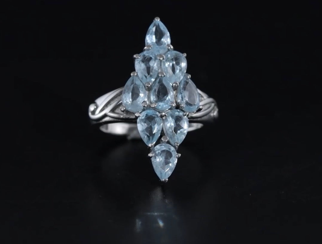 Sky Blue Topaz Elongated Ring In Stainless Steel Ring