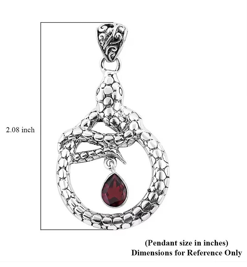 Hand Crafted Mozambique Garnet Silver Snake Pendant