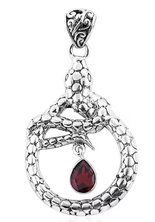 Hand Crafted Mozambique Garnet Silver Snake Pendant