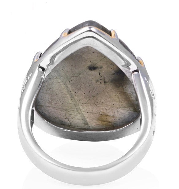 Pear Cut Extra Large Labradorite Stainless Steel Ring