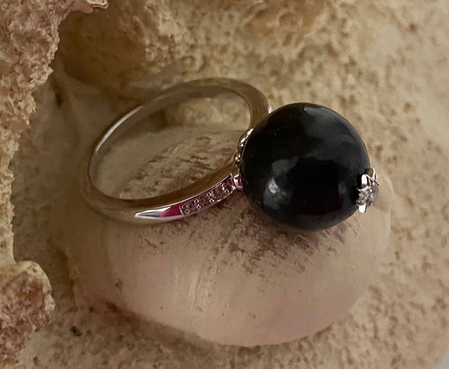 Elite Shungite & White Zircon Silver Ring