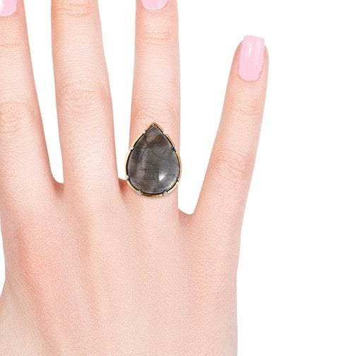 Pear Cut Extra Large Labradorite Stainless Steel Ring