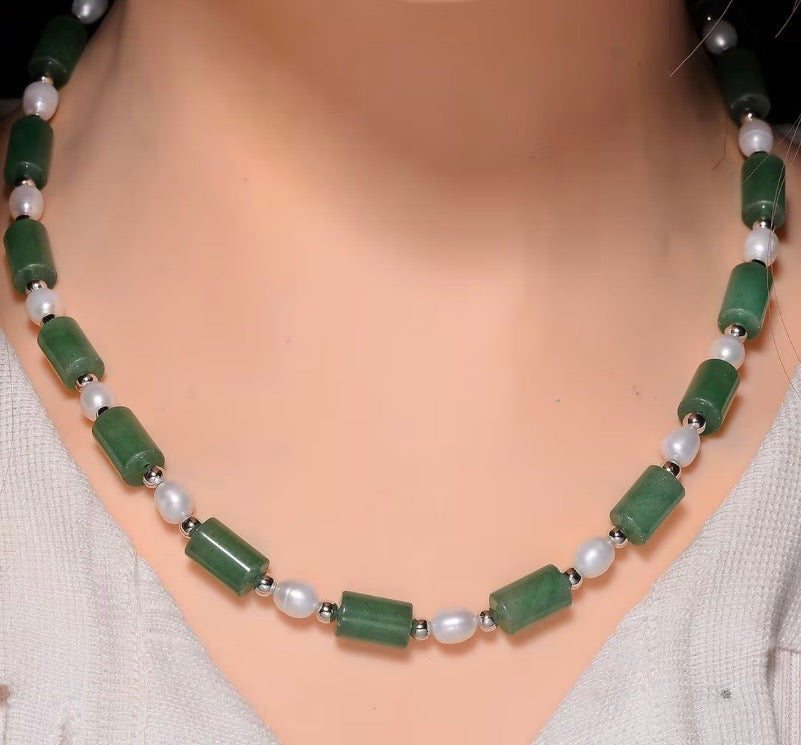 Green Aventurine & Freshwater Pearl Necklace
