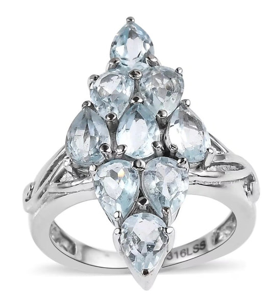 Sky Blue Topaz Elongated Ring In Stainless Steel Ring
