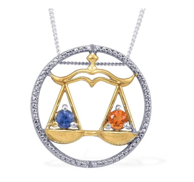 Zodiac Libra Blue Sapphire & Fire Opal Necklace