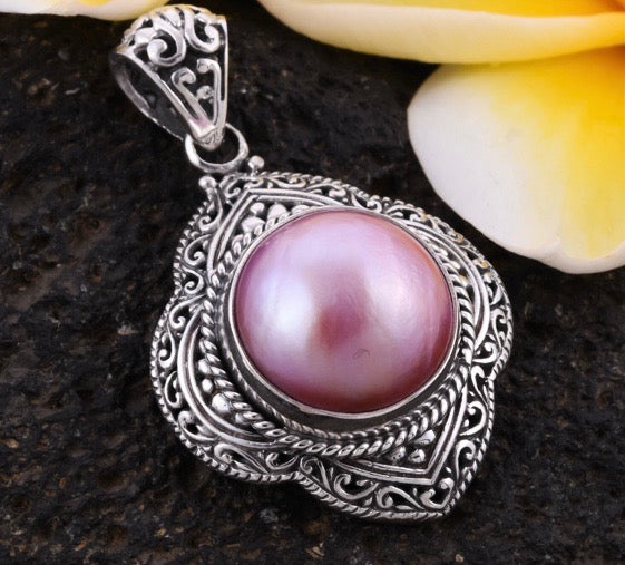 Pink Mabe Pearl Pendant In Sterling Silver