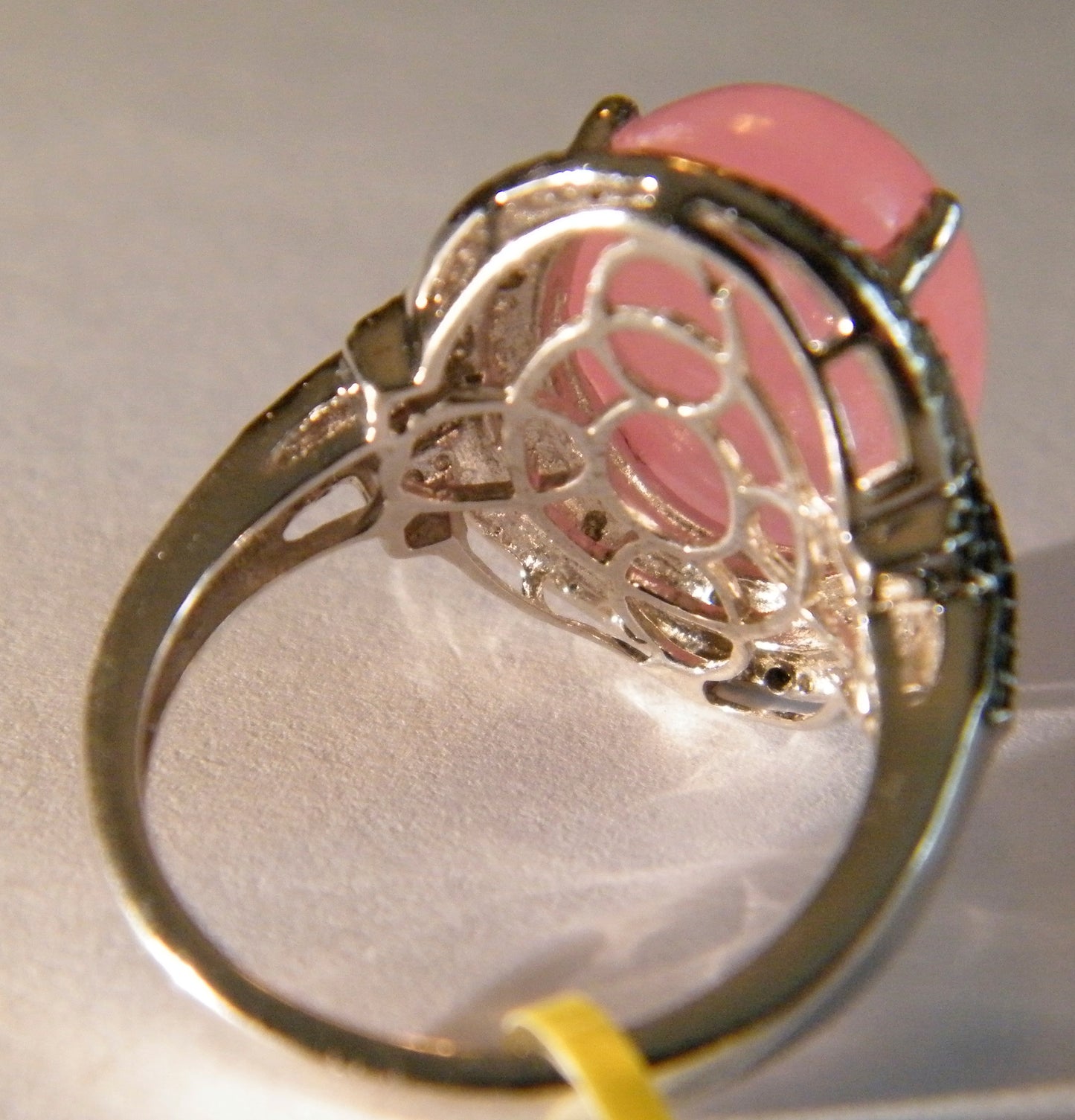 Pink Jade (D) And Black Diamond 925 Sterling Silver Ring