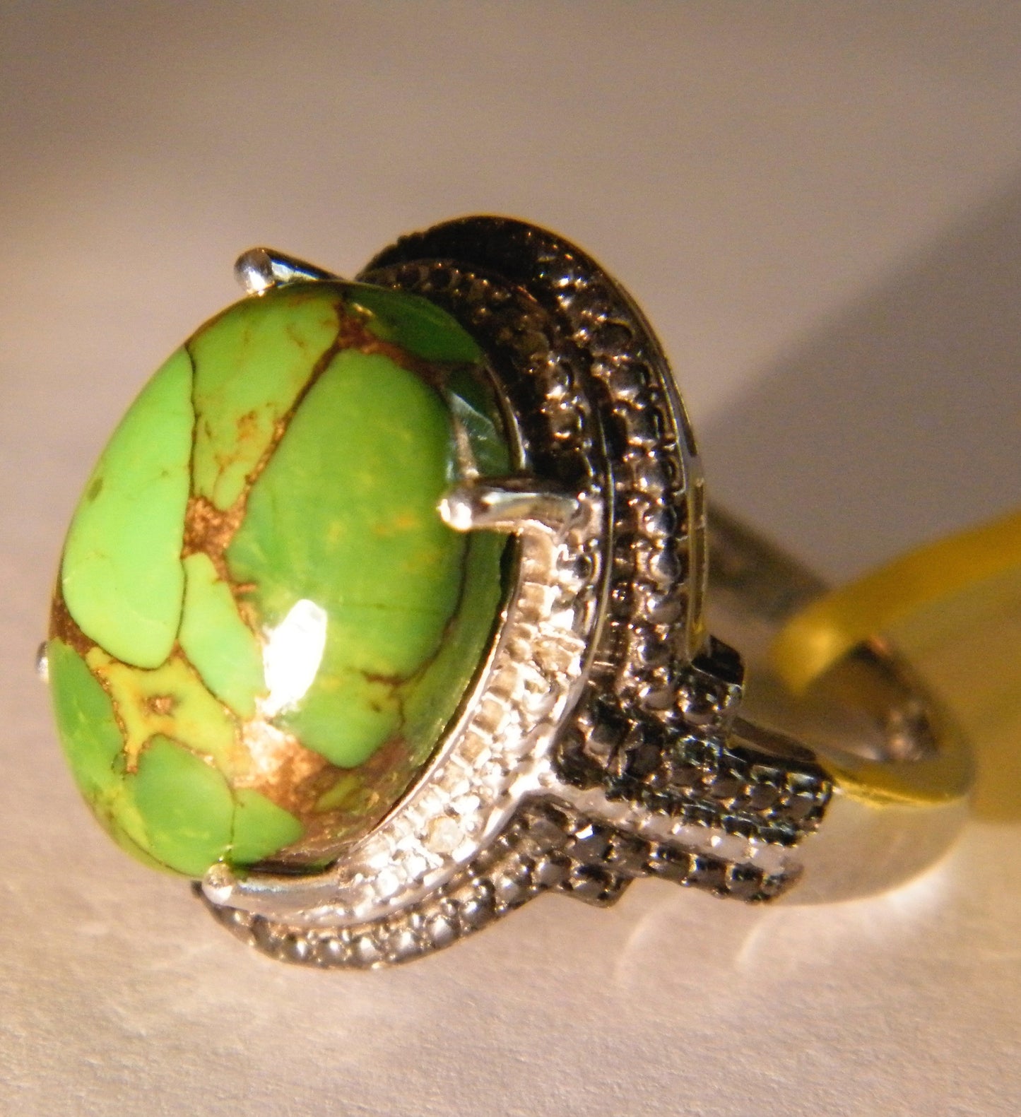 Mojave Green Turquoise and Black Diamond Ring