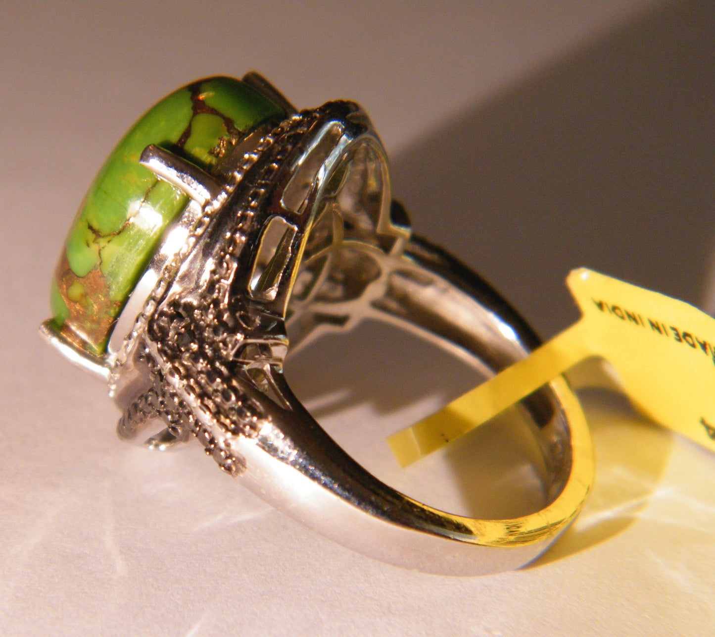 Mojave Green Turquoise and Black Diamond Ring