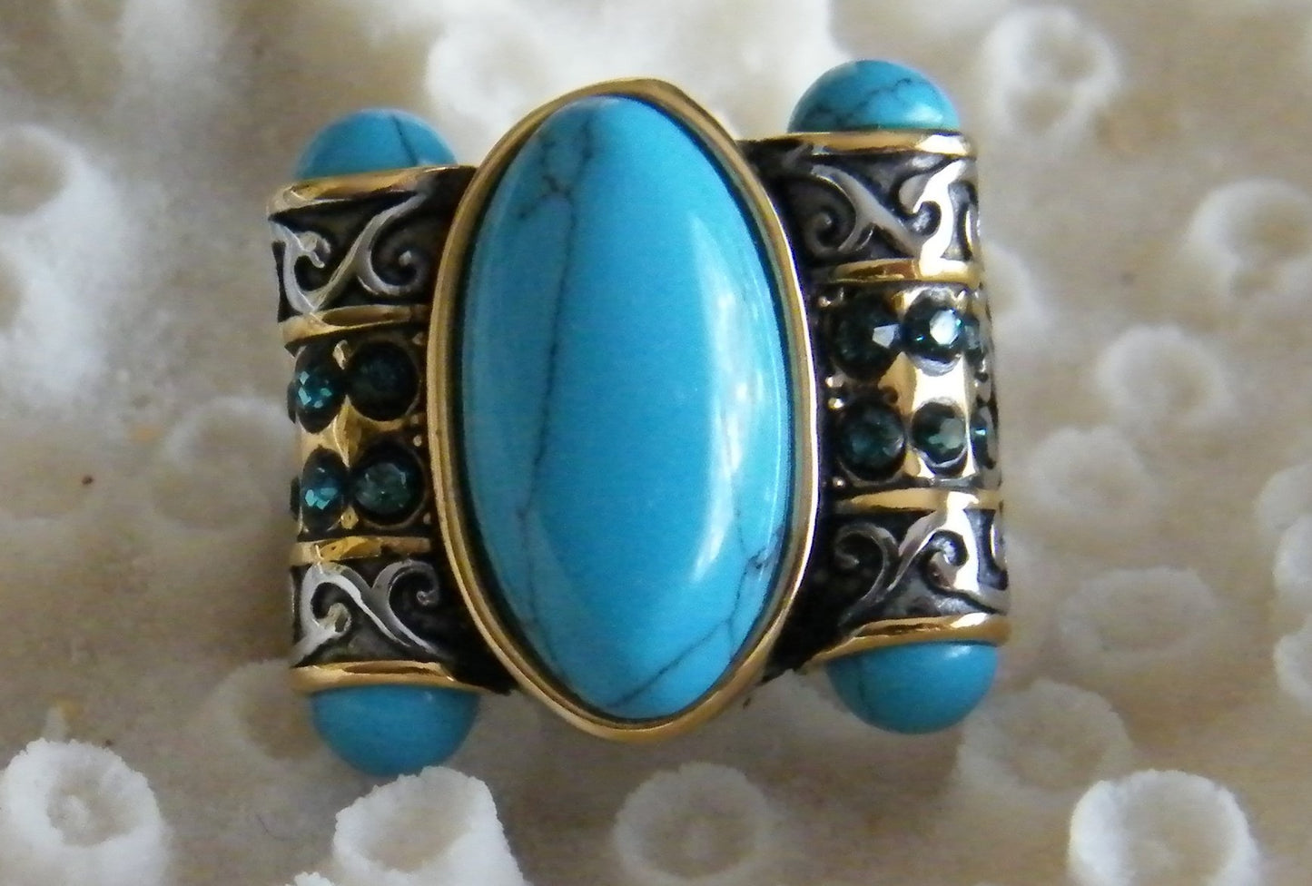 Blue Howlite & Austrian Chrystals Stainless Steel Ring