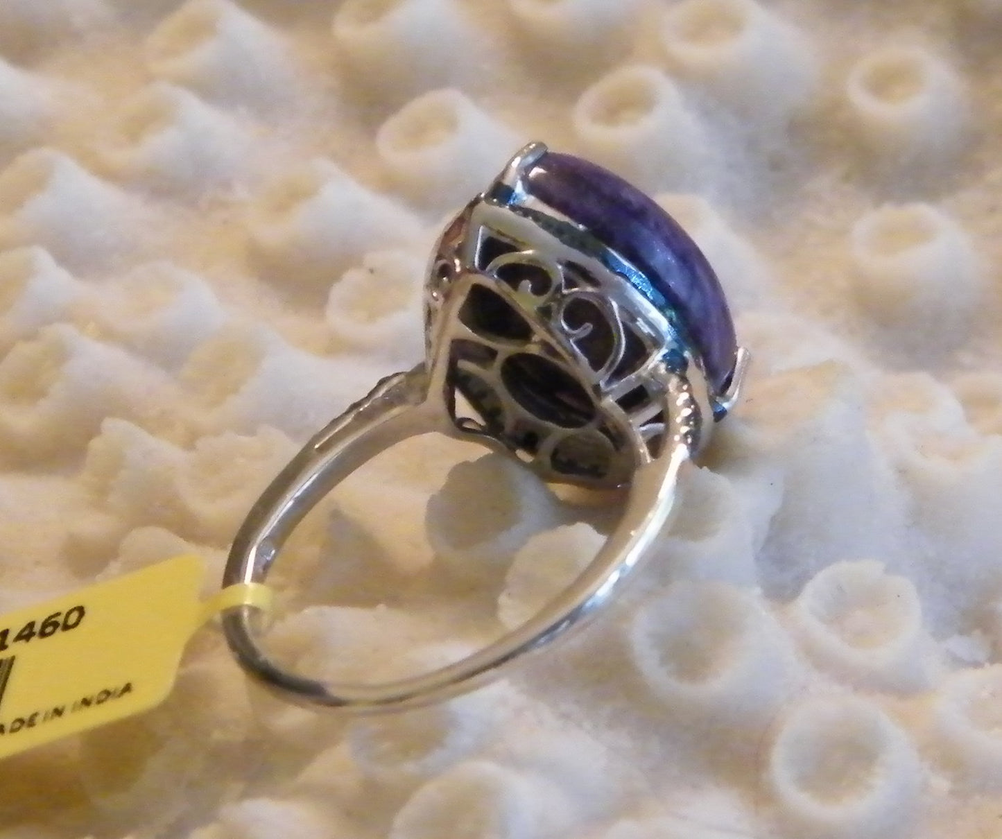 Siberian Charoite & Blue Diamond Ring Platinum Over Sterling Silver
