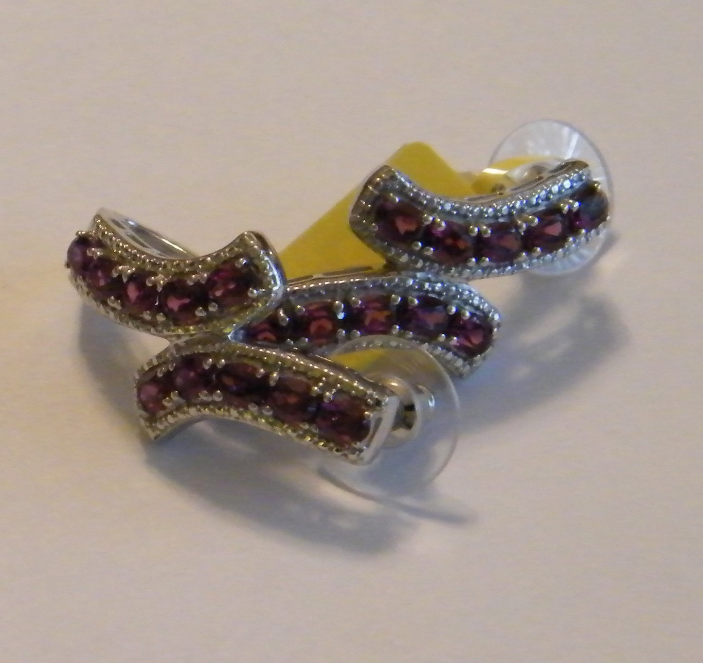 Orissa Rhodolite Garnet J-Hoop Earrings 925 Sterling Silver