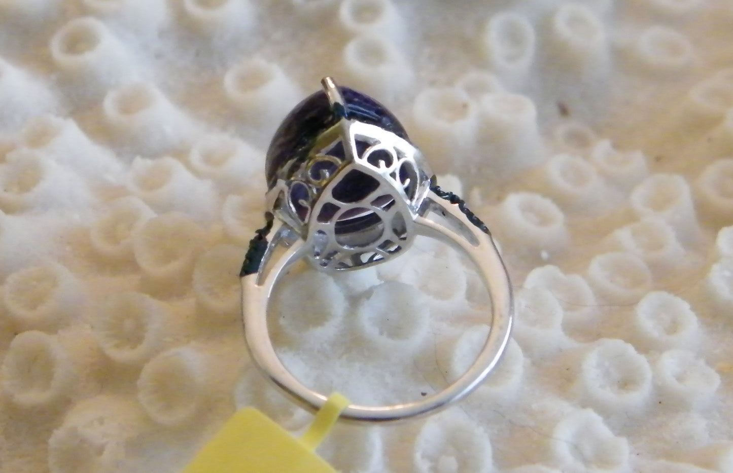 Siberian Charoite & Blue Diamond Ring Platinum Over Sterling Silver