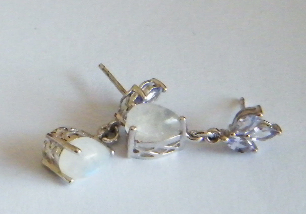 Sri Lankan Rainbow Moonstone & Tanzanite Earrings