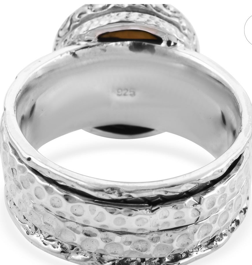 White Mabe Pearl Spinner/Fidget Ring In Sterling Silver
