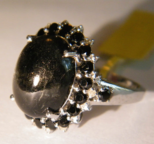 Indian Black Star Diopside & Black Spinel Ring