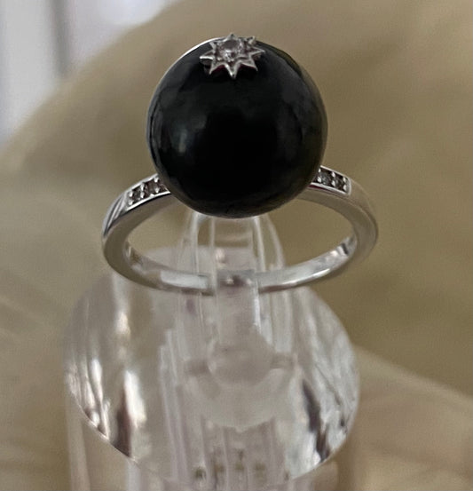 Elite Shungite & White Zircon Silver Ring