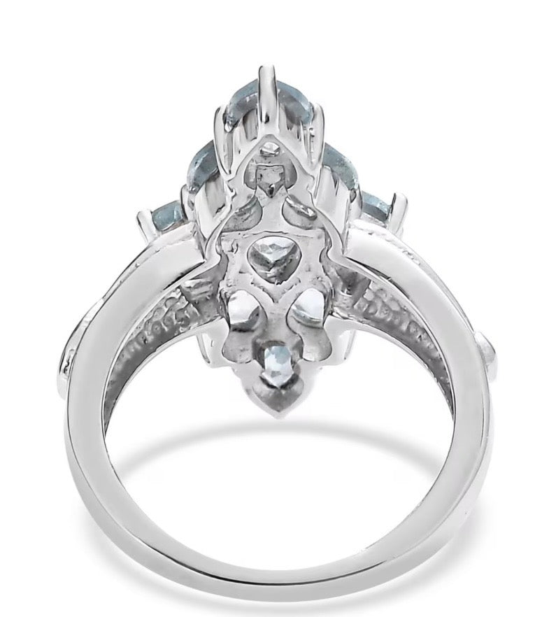 Sky Blue Topaz Elongated Ring In Stainless Steel Ring