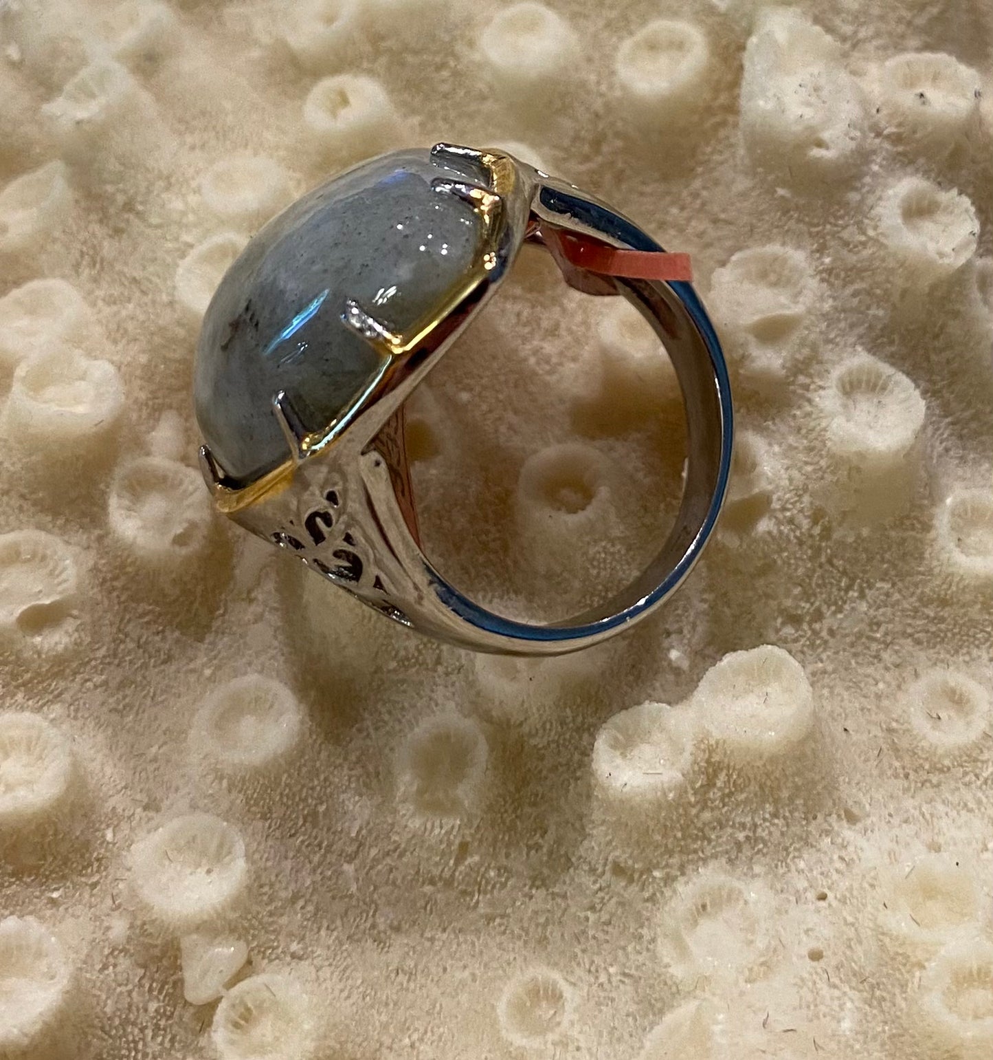 Pear Cut Extra Large Labradorite Stainless Steel Ring