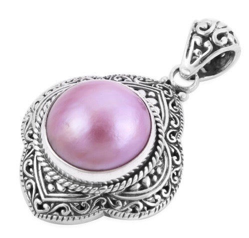 Pink Mabe Pearl Pendant In Sterling Silver