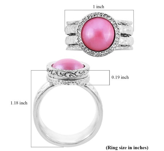 Pink Mabe Pearl Spinner/Fidget Ring In Sterling Silver