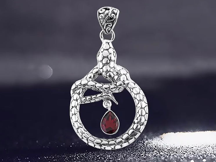 Hand Crafted Mozambique Garnet Silver Snake Pendant