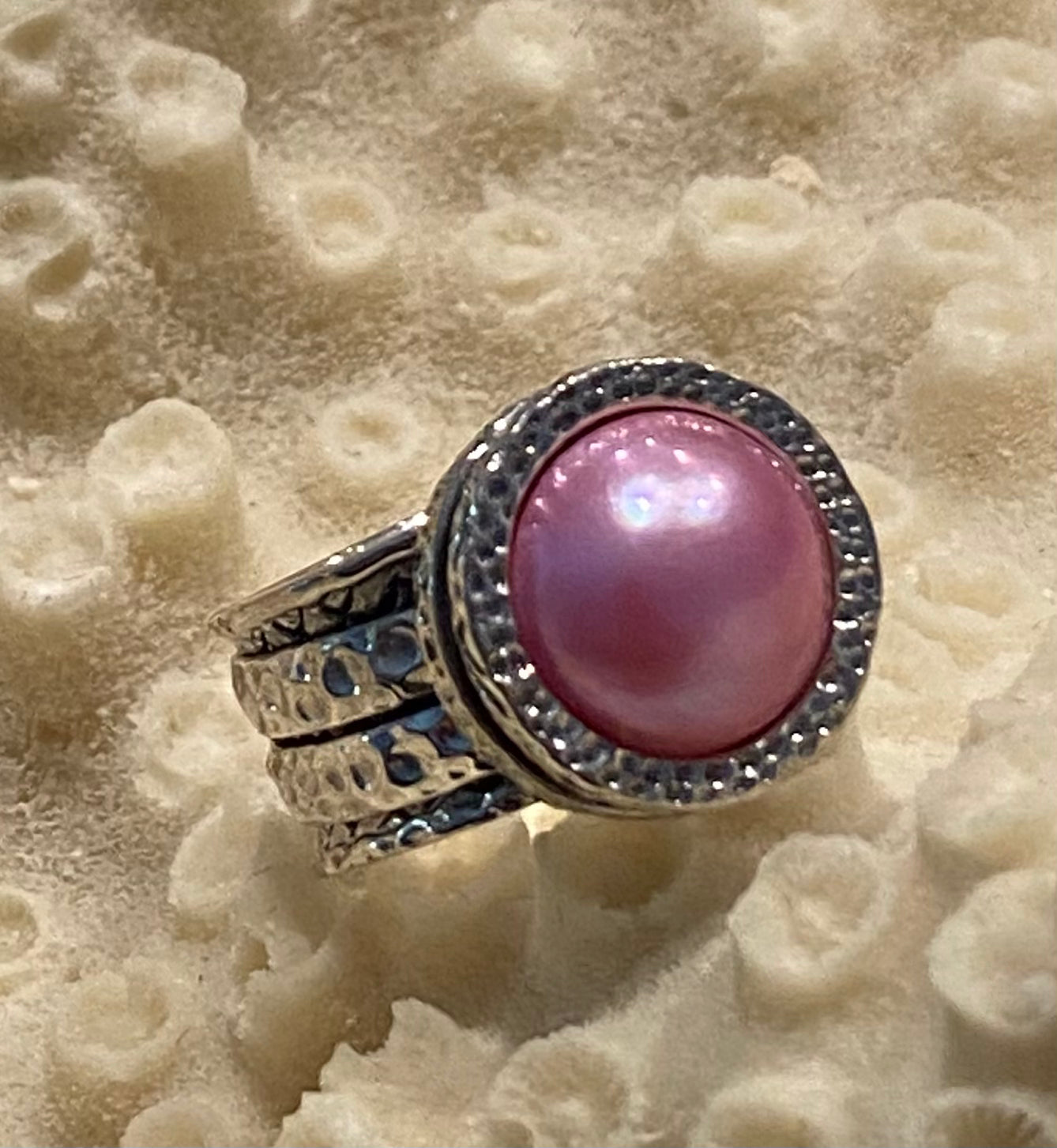 Pink Mabe Pearl Spinner/Fidget Ring In Sterling Silver
