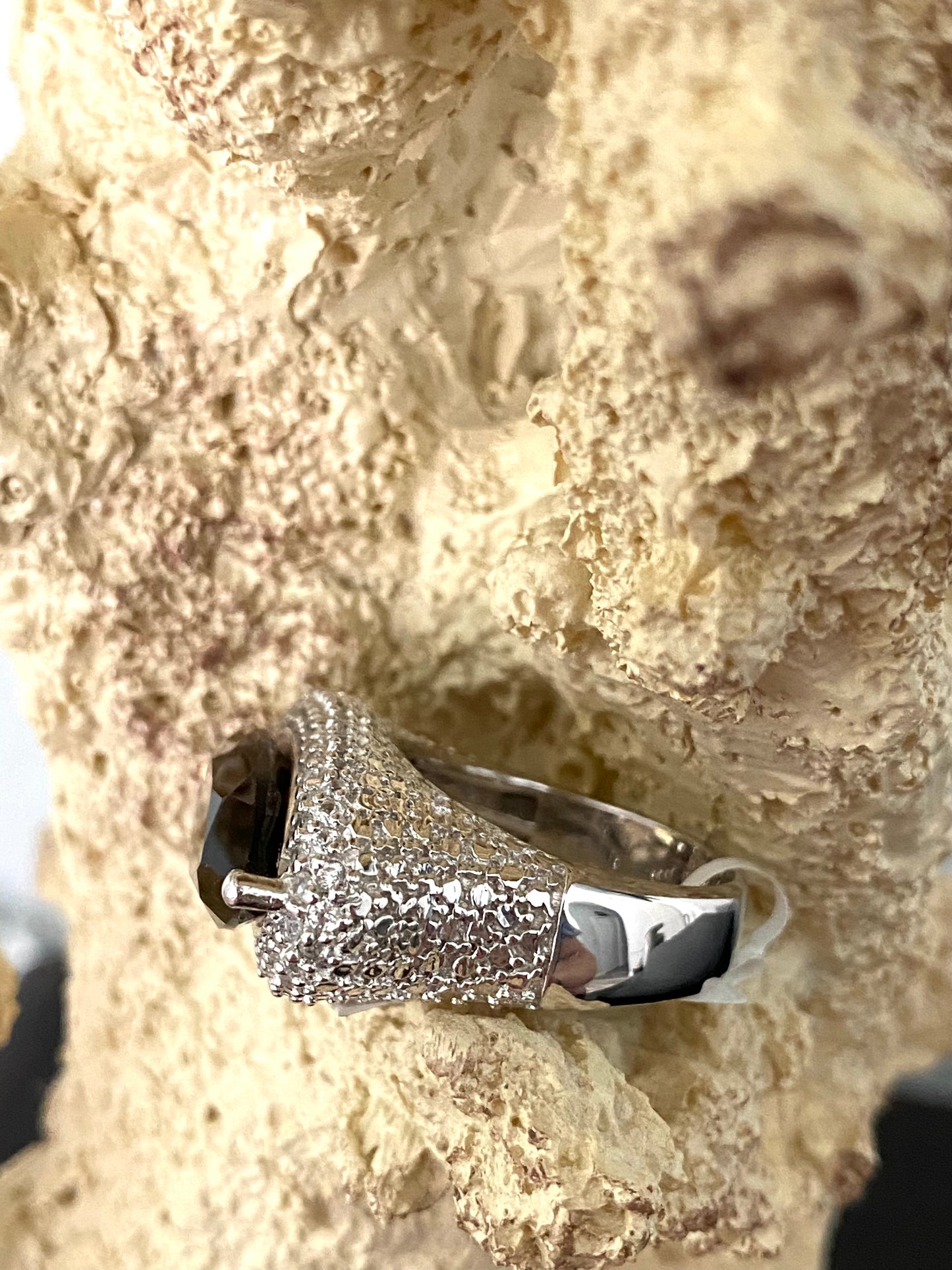 Brazilian Smokey Quartz and White Zircon Ring