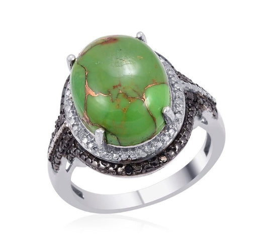 Mojave Green Turquoise and Black Diamond Ring