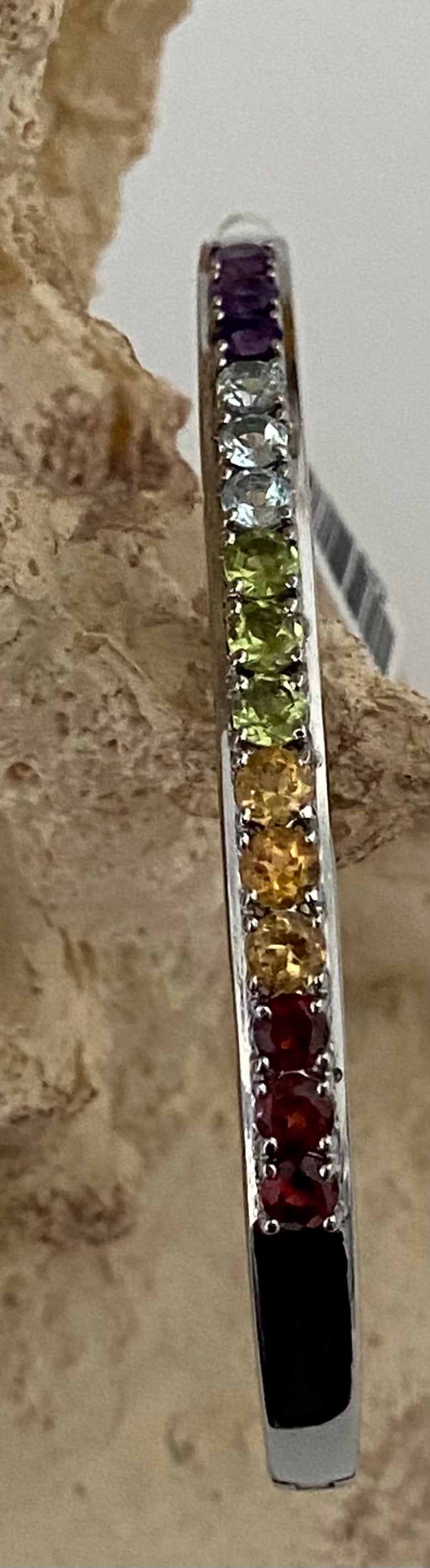Multi Gemstone Stainless Steel Bangle
