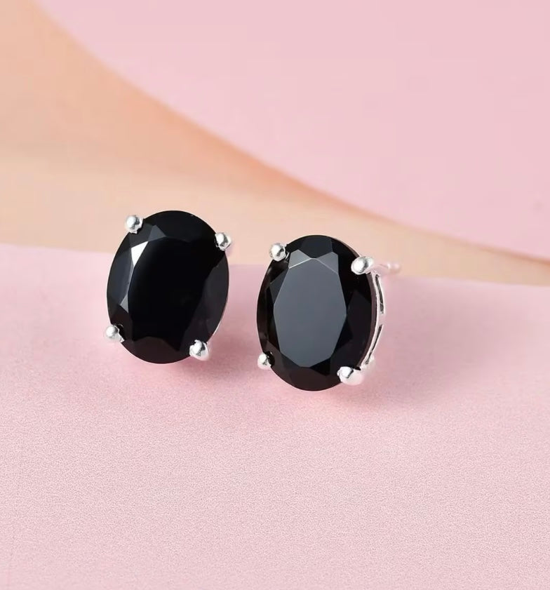 Thai Black Spinel Stud Earrings