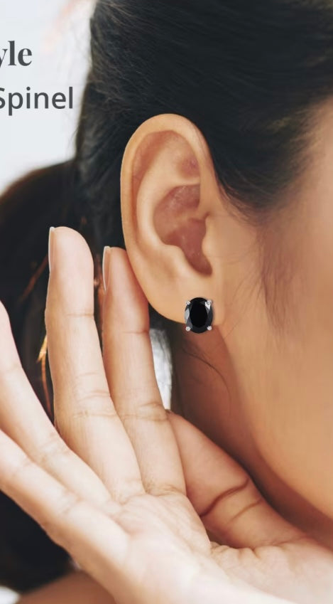 Thai Black Spinel Stud Earrings
