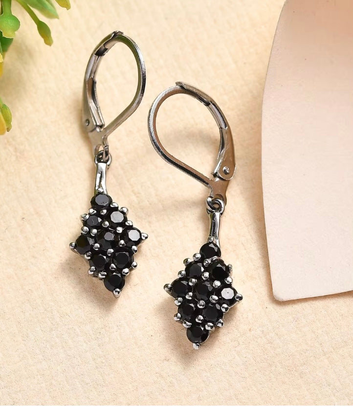 Thai Black Spinel Dangle Earrings